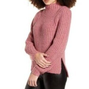 Leith Womens Ribbed Knit Mock Sweater‎ Pullover XS Chunky Pink Rose
